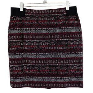 J.Jill Pencil Skirt Small Petite Brocade Elastic Waist Black Red White